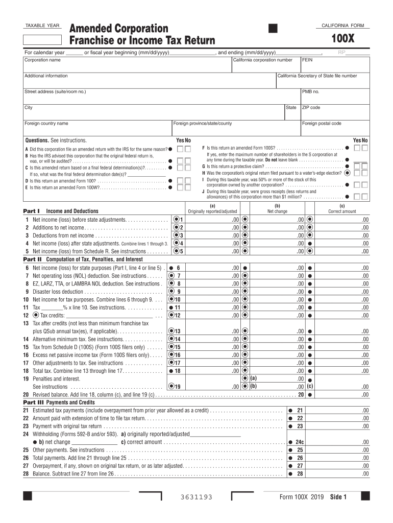  California Form 100x 2019