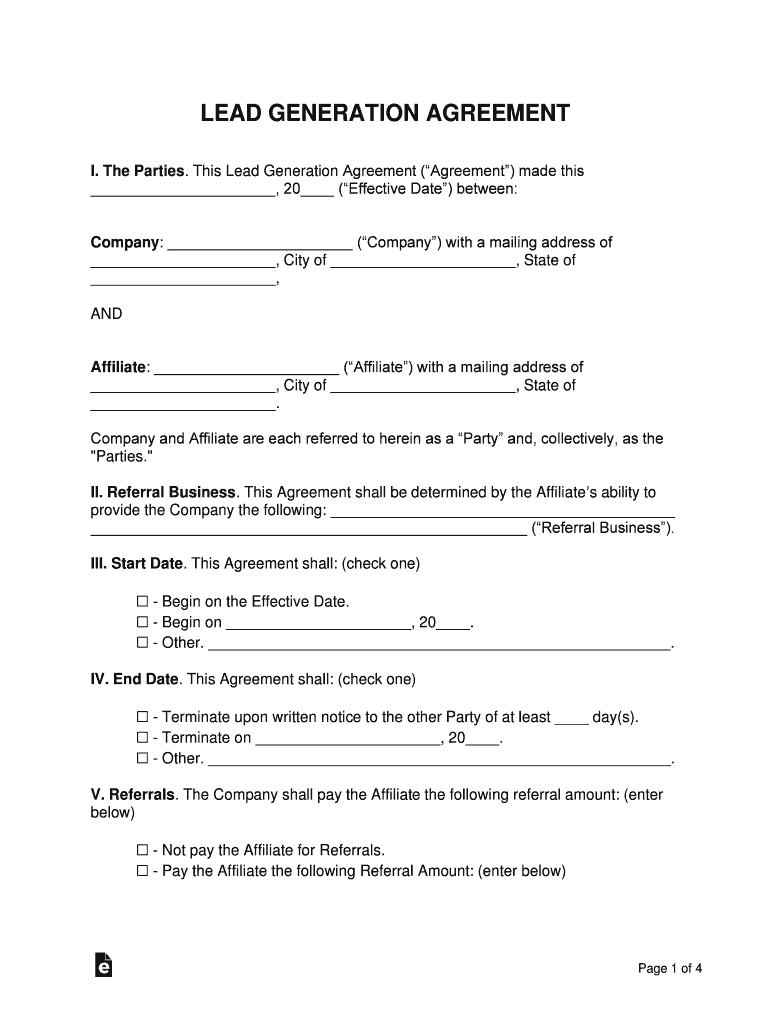 Lead Generation Agreement  Form