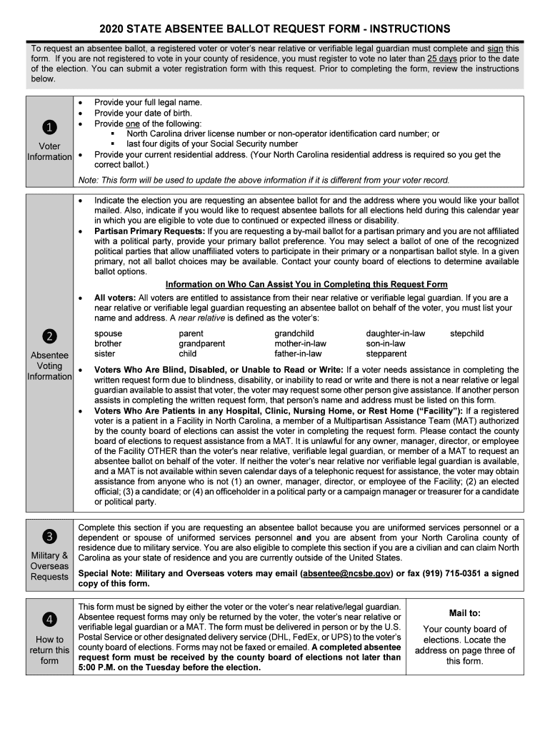  STATE ABSENTEE BALLOT REQUEST FORM INSTRUCTIONS 2020