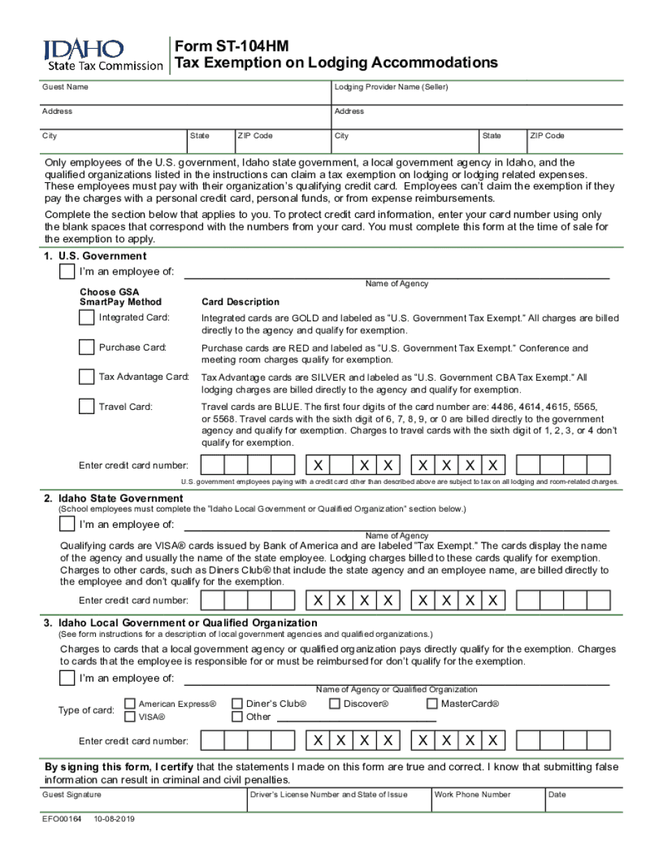  Form ST 104HM, Tax Exemption on Lodging Accommodations and Instructions 2019-2024