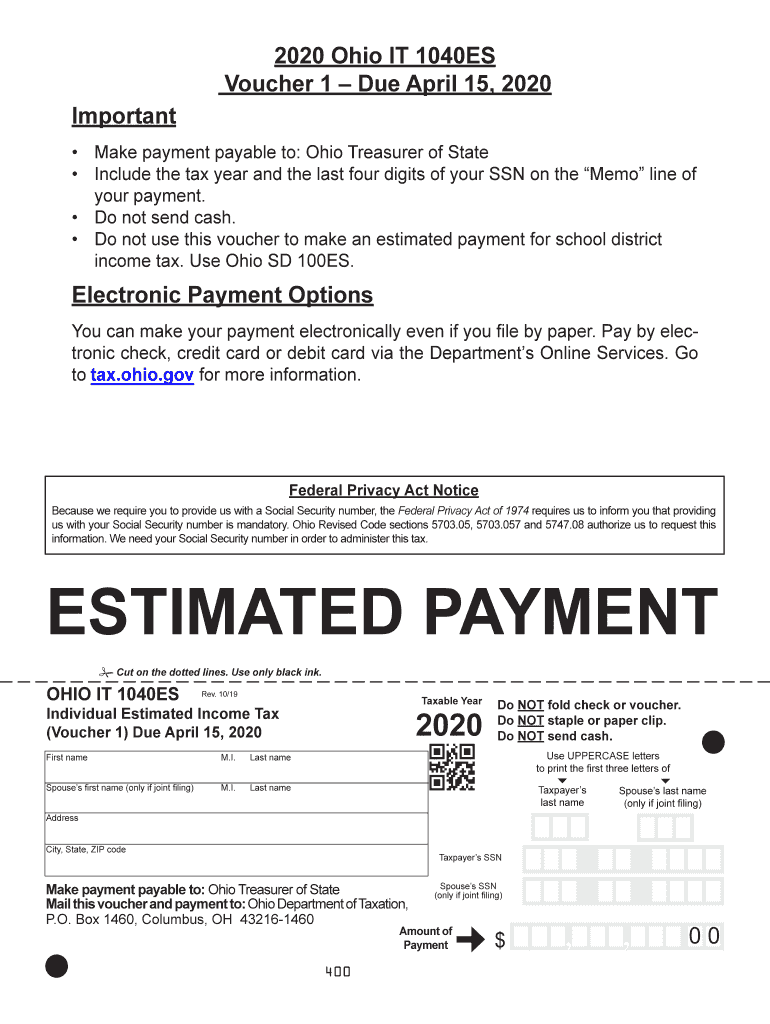 Get and Sign ESTIMATED PAYMENT Ohio Department of Taxation 2020-2022 Form