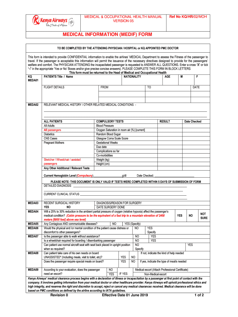  This Form Must Be Returned to the Head of Medical Kenya 2019-2024