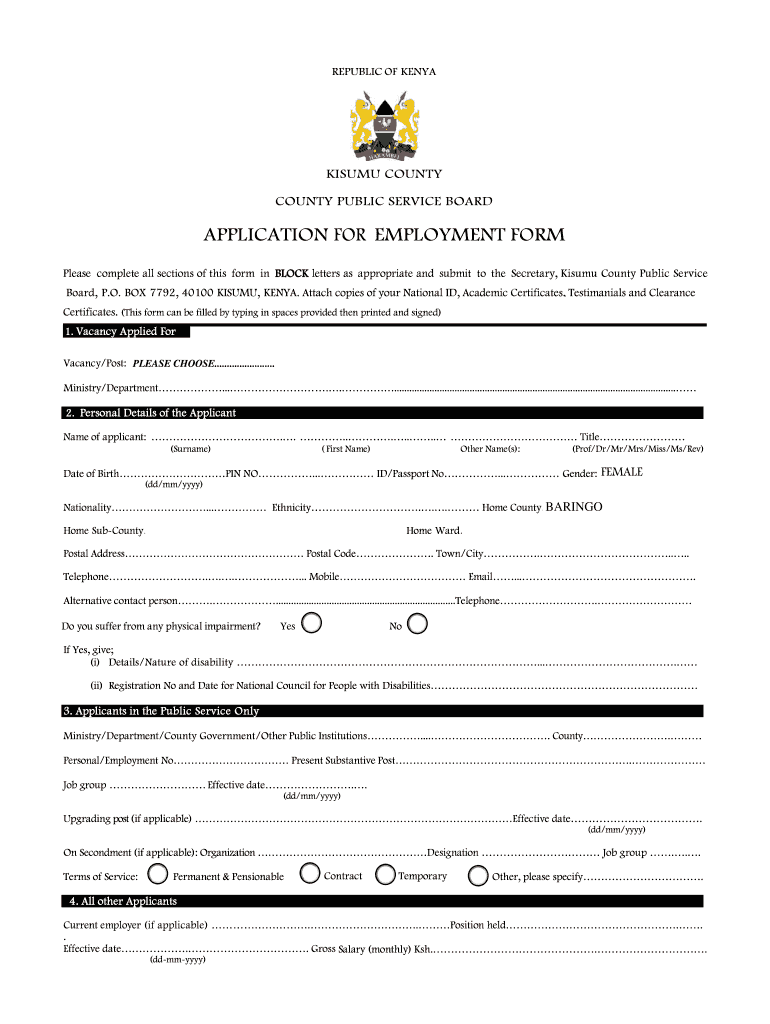 Kisumu County Job Application Form