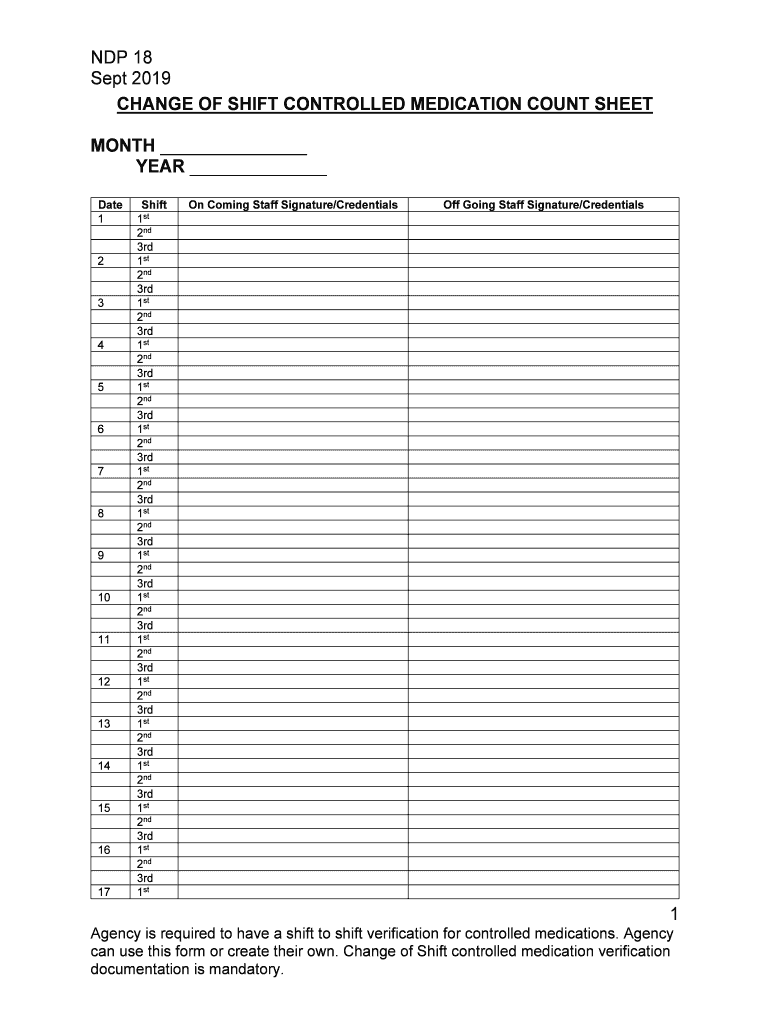  Narcotic Count Sheet Shift Change 2019-2024