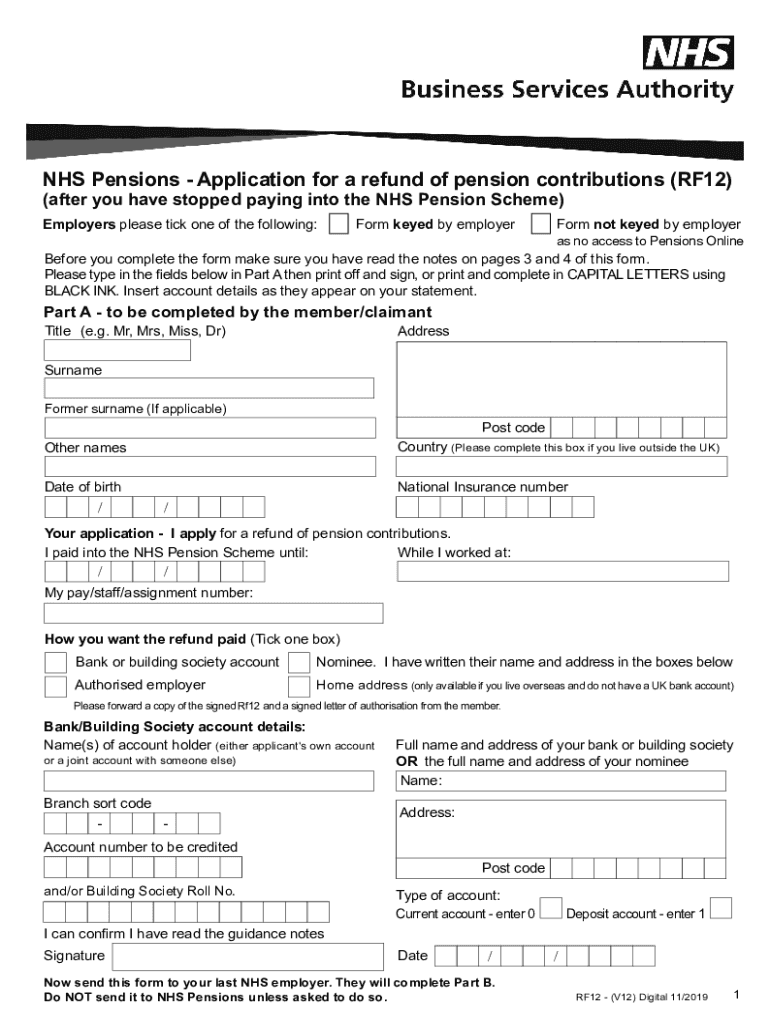 Get and Sign Nhs Pension Refund Form 2019-2022