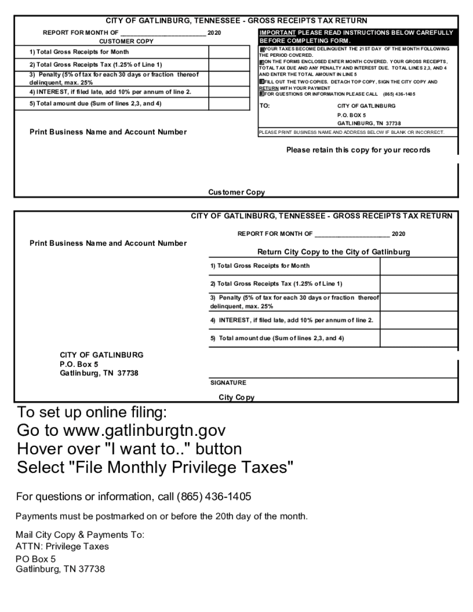 a Gross Receipts Tax Form City of Pigeon Forge 2020