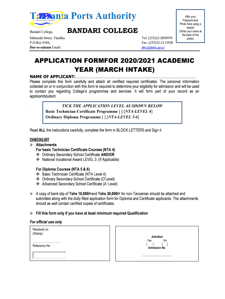 Sifa Za Kujiunga Na Kozi Za Bandarini PDF  Form