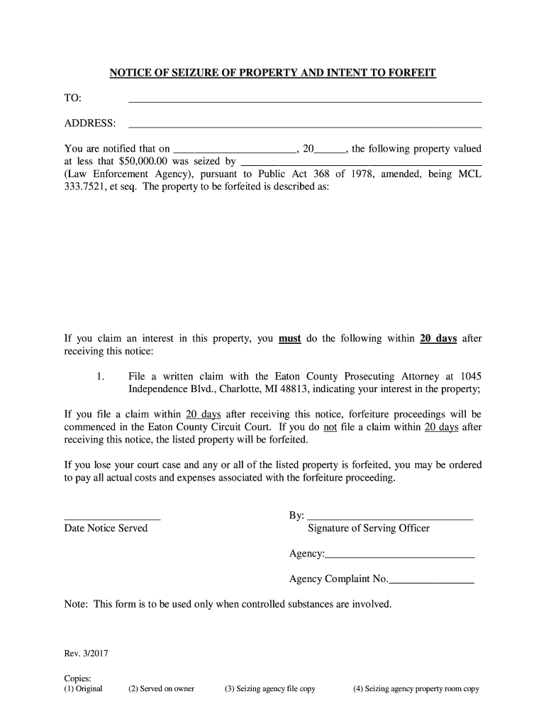 Notice of Forfeiture Real Estate  Form