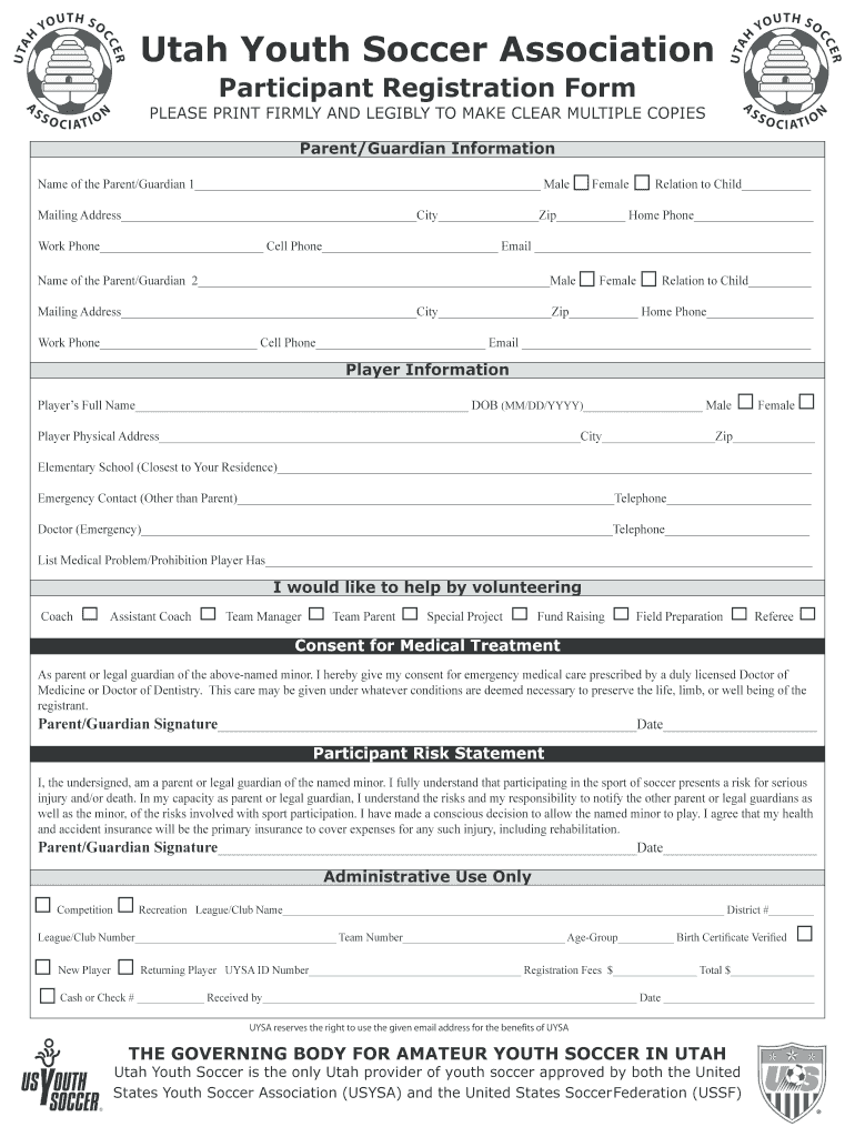 UYSA Participant Registration Form DOCX Utah Youth