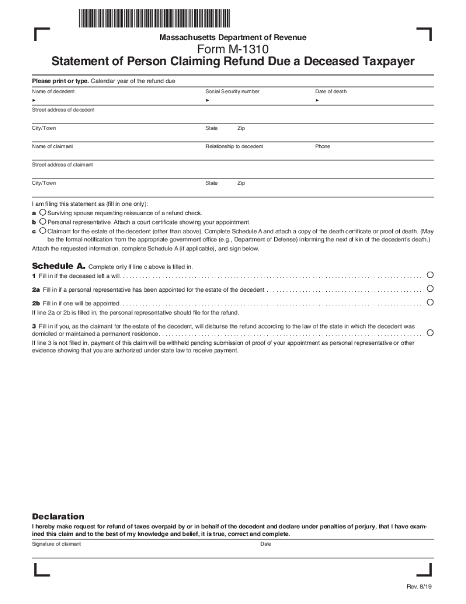  Massachusetts Form M 1310 Statement of Claimant to 2019-2024