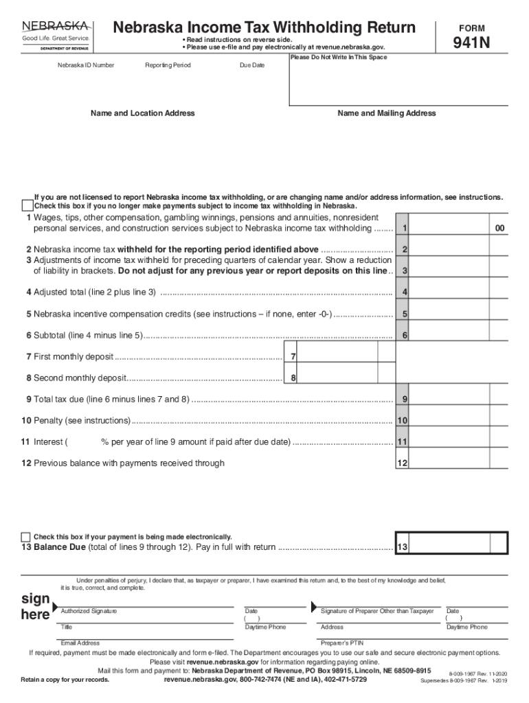  941N Nebraska Income Tax Withholding Return 2020