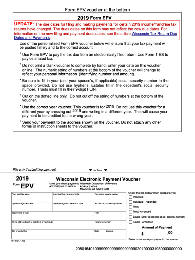  Form EPV, Wisconsin Electronic Payment Voucher Form EPV, Wisconsin Electronic Payment Voucher 2019-2024