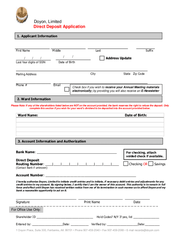 Doyon Direct Deposit Form