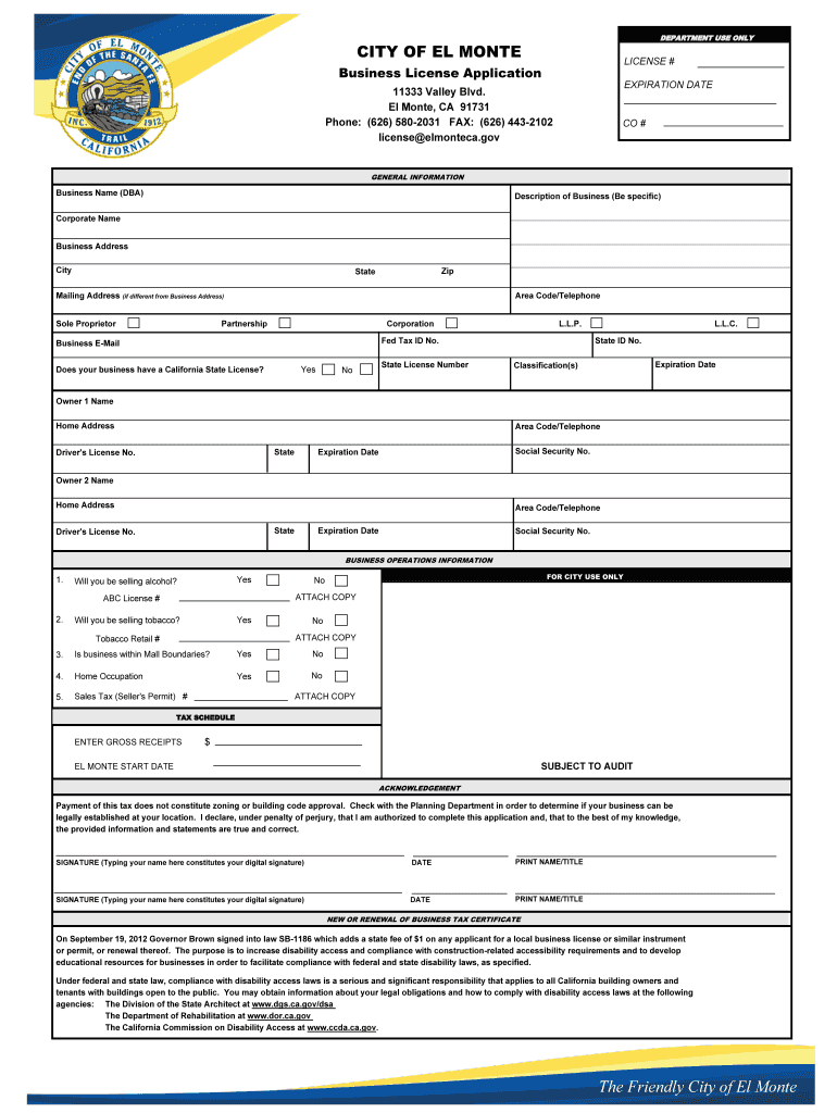El Monte Business License  Form