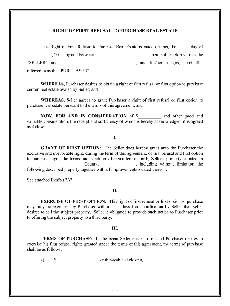 Right of First Refusal Real Estate Template  Form