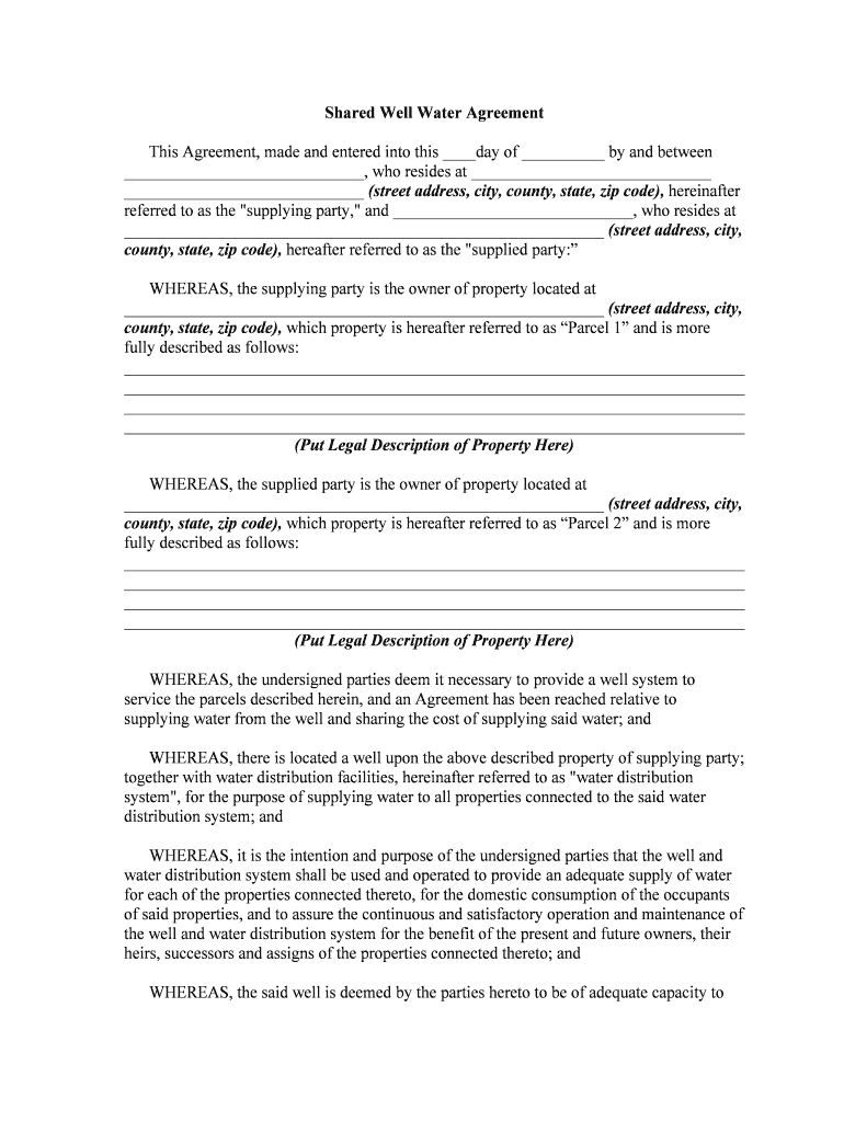 Well Water Agreement  Form