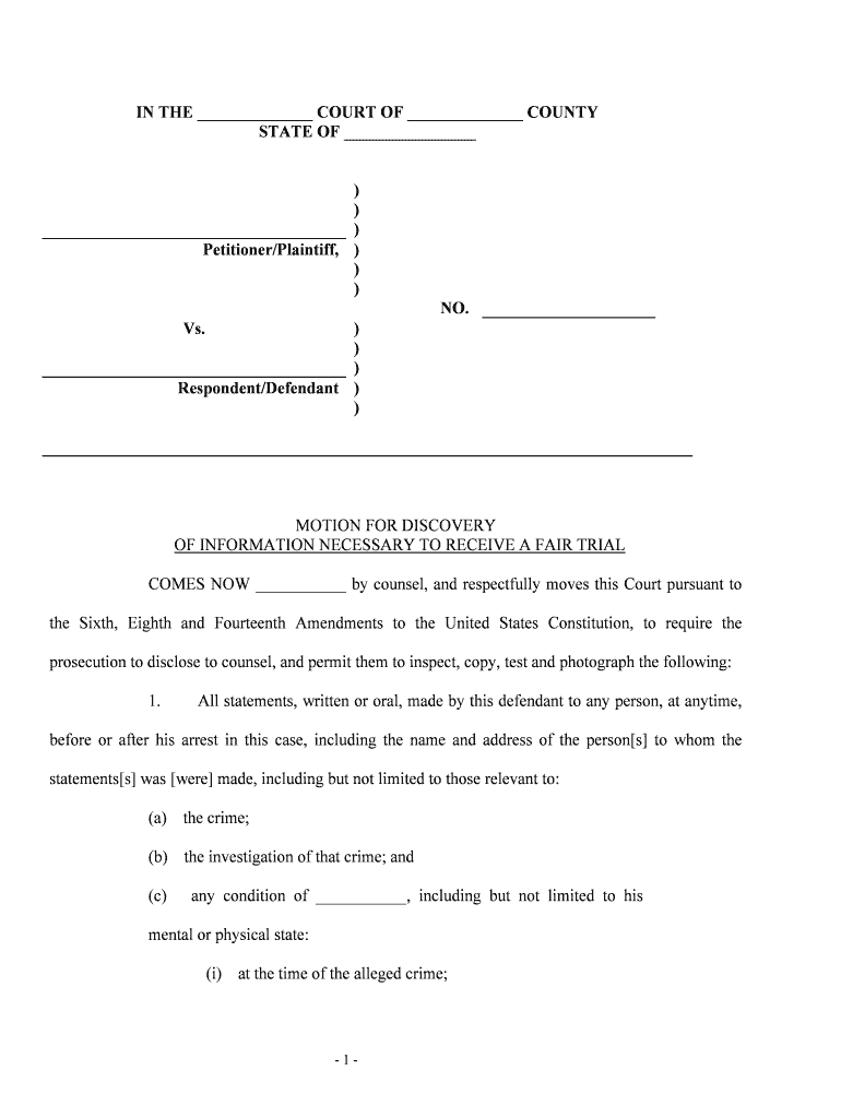 Motion for Discovery Form