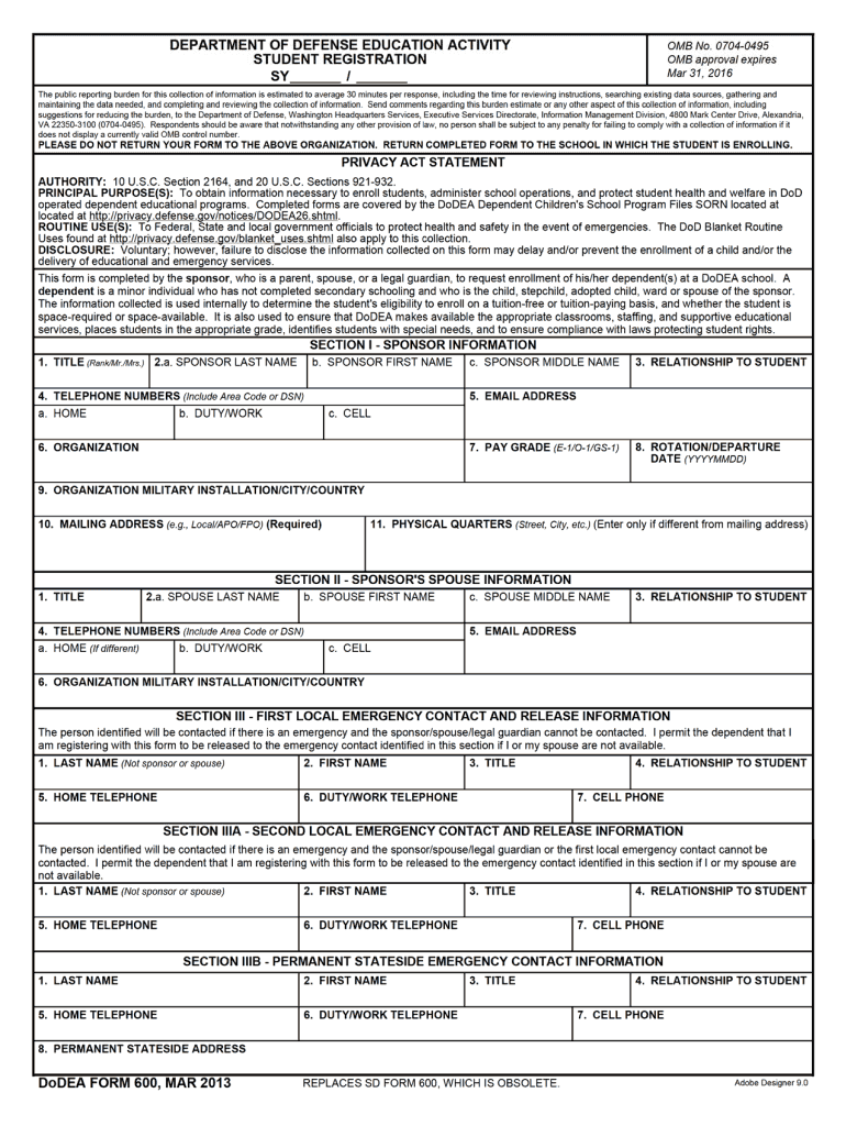 Bahrain School Fee Form DoDEA