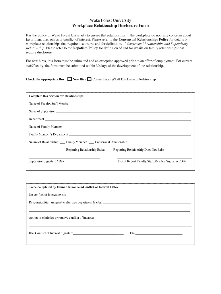  it is the Policy of Wake Forest University to Ensure that Relationships in the Workplace Do Not Raise Concerns About 2019-2024