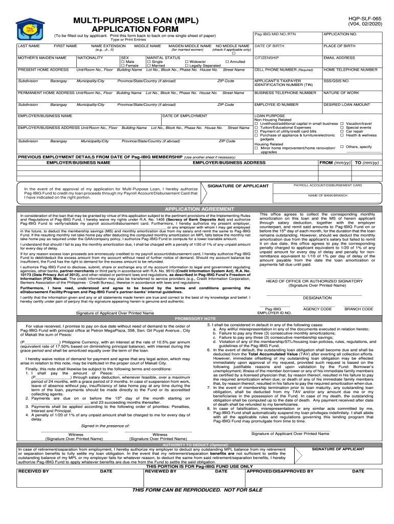 Pag Ibig Fund Multi Purpose Loan Application Form - Fill Out and Sign ...