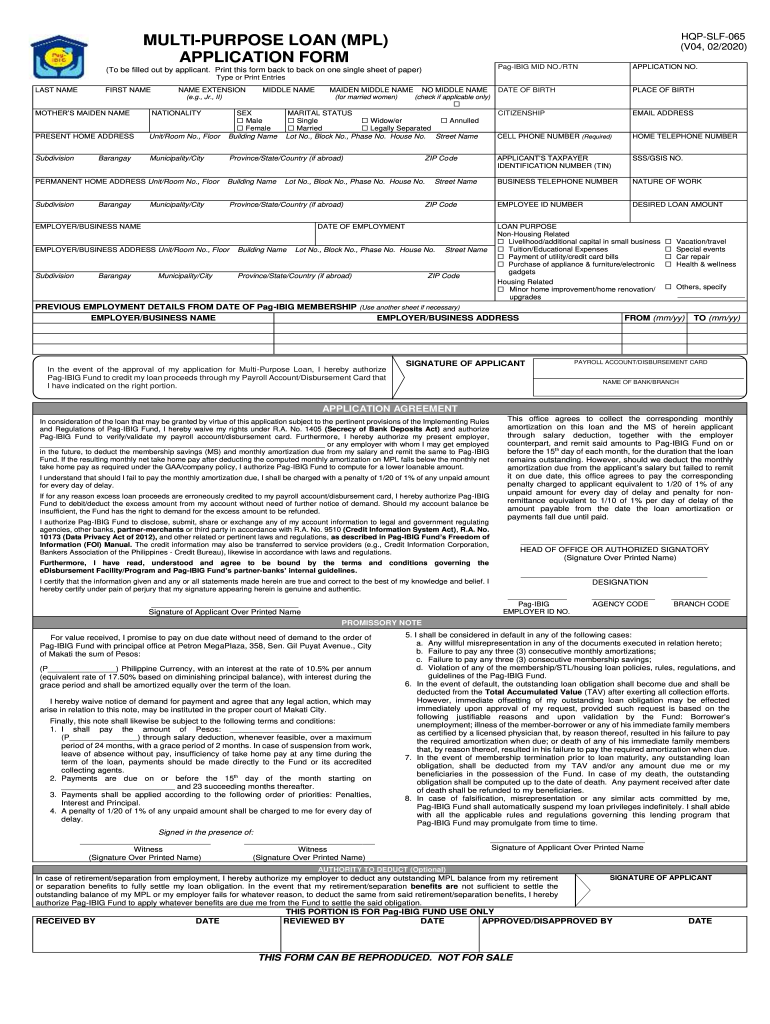  Pag Ibig Fund Multi Purpose Loan Application Form 2020