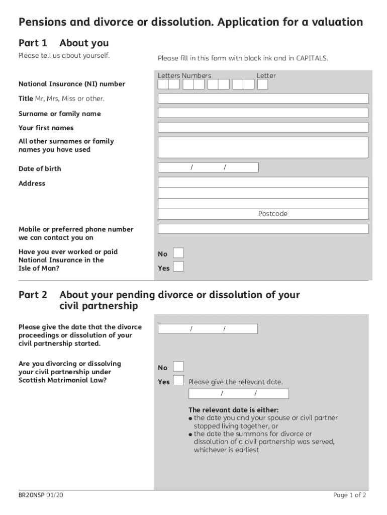 State Pensions and Divorce or Dissolution Application for  Form