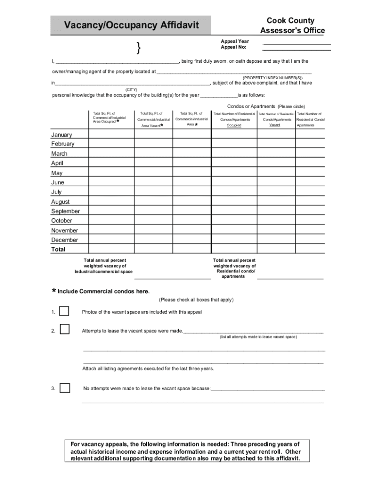 Cook County Assessor &#039;s OfficeVacancyOccupancy Af  Form