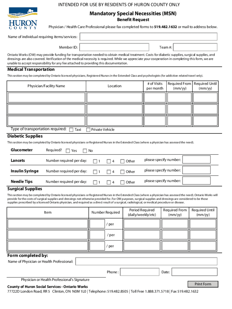  INTENDED for USE by RESIDENTS of HURON COUNTY Non 2016-2024