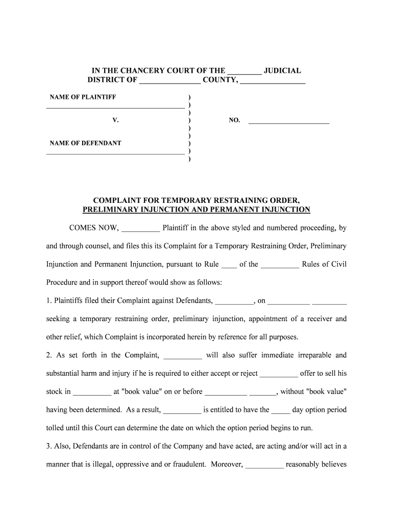 Temporary Restraining Order Court  Form