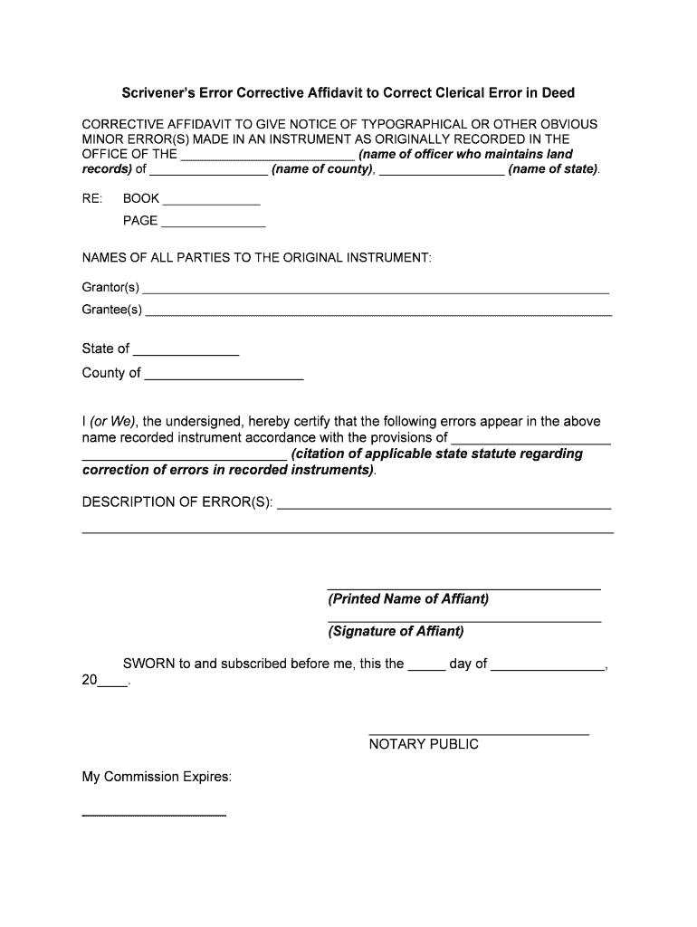 Scrivener's Affidavit Florida Form