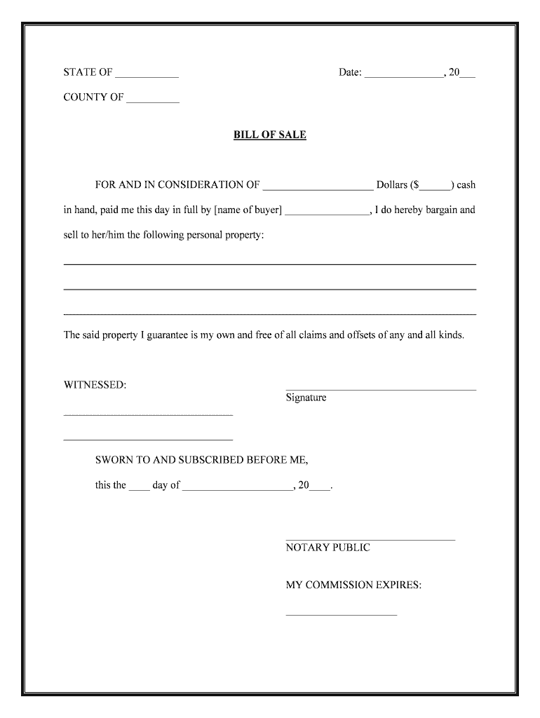 Blank Bill of Sale Form to Print