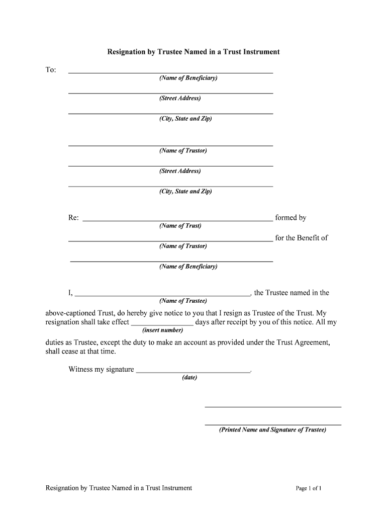 Resignation Trustee Sample  Form