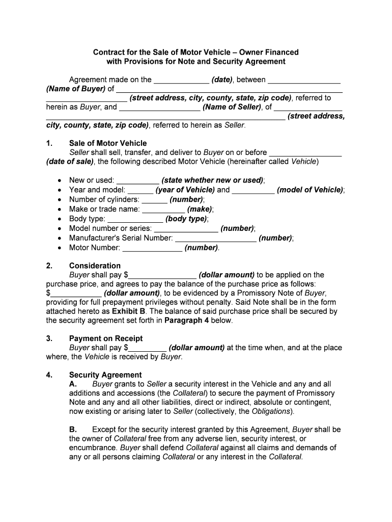 Contract Sale Motor Vehicle Sample  Form