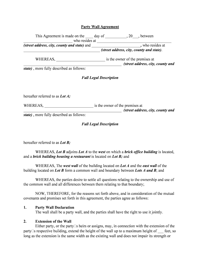 Party Wall Agreement Template  Form