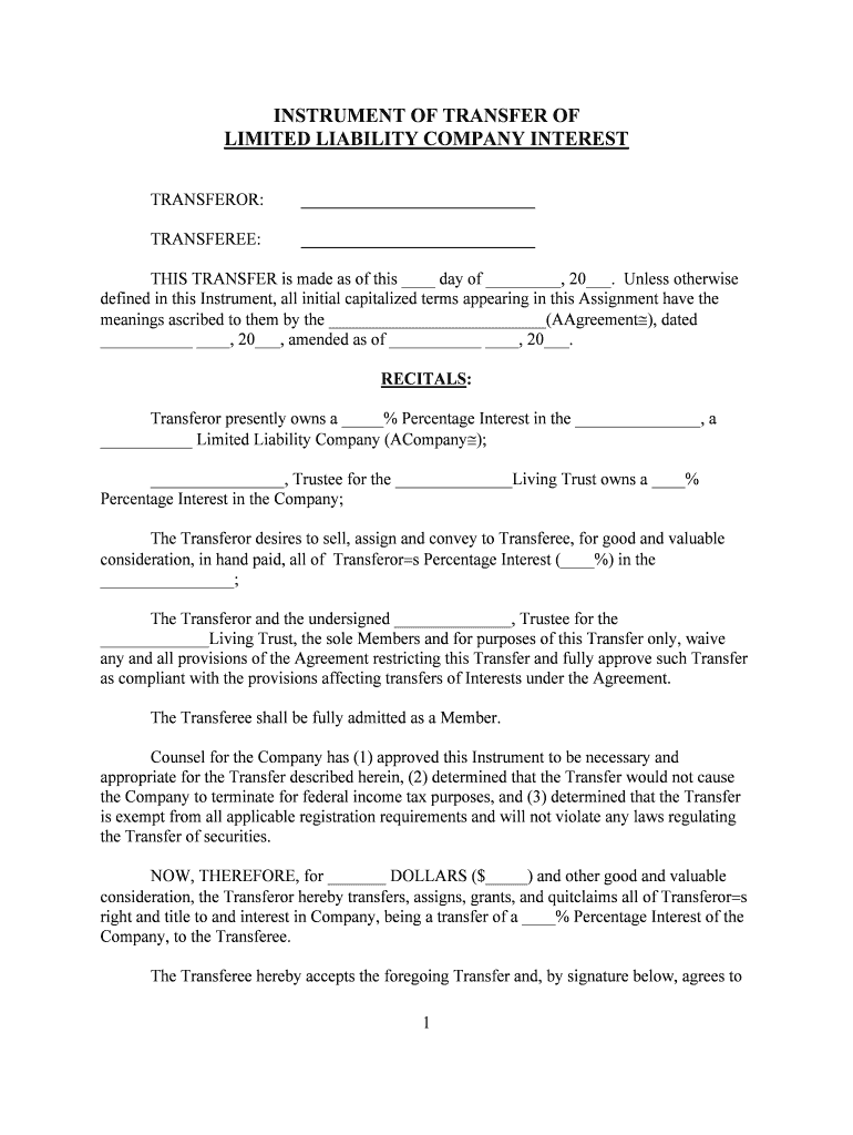 Llc Membership Transfer Agreement Template  Form