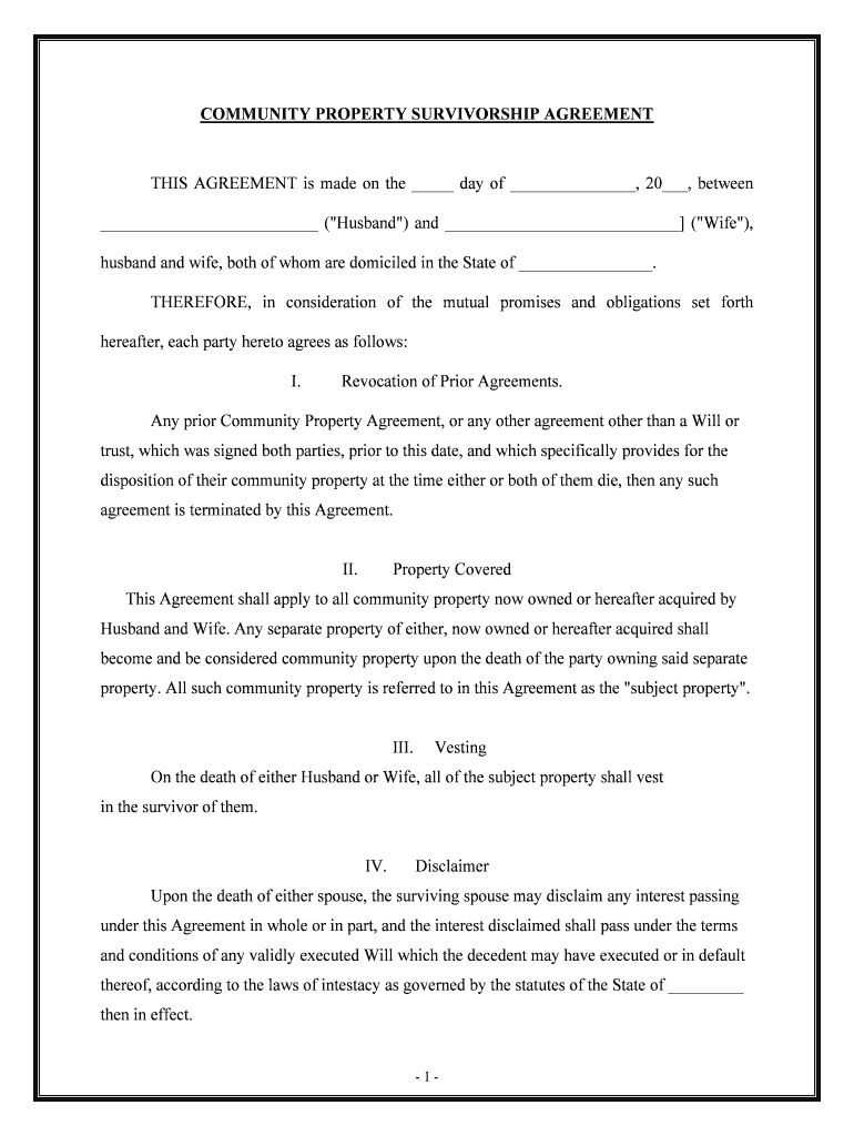 Printable Community Property Agreement PDF  Form
