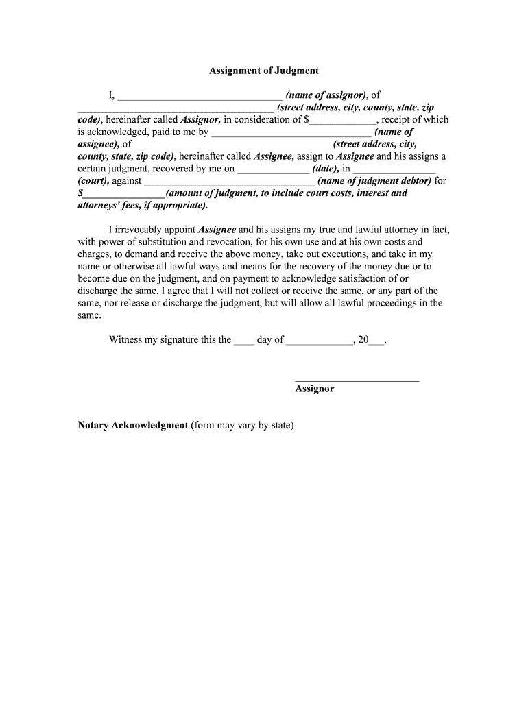 Assignment of Judgment Form