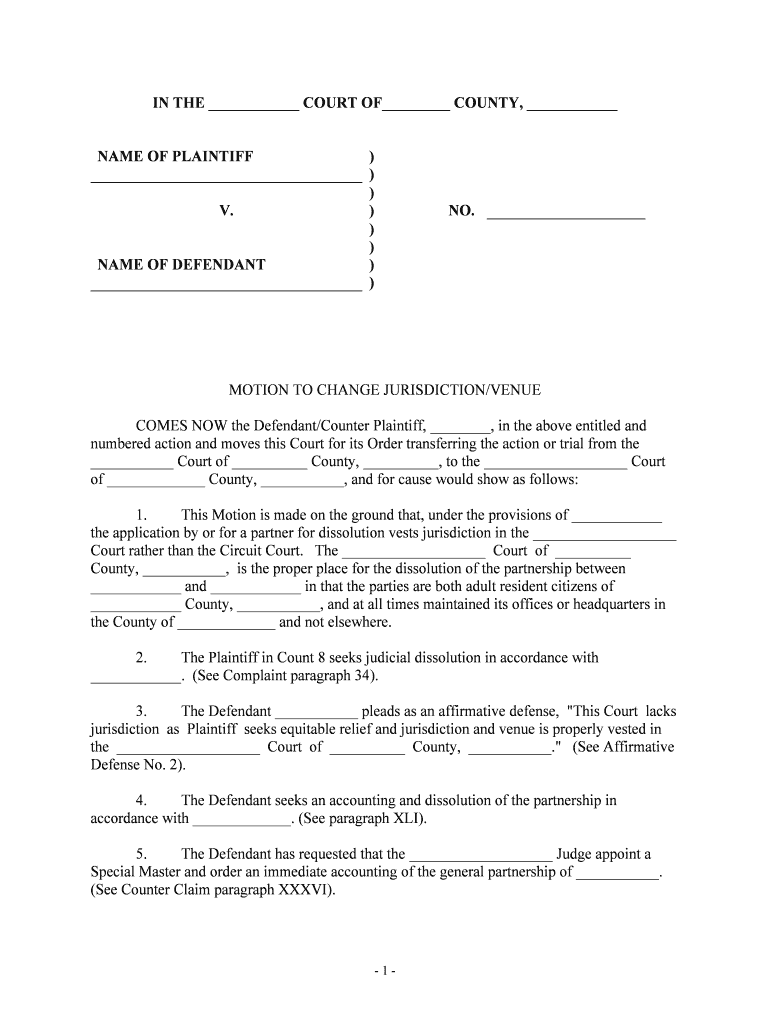 Motion to Change Venue Immigration Court PDF  Form