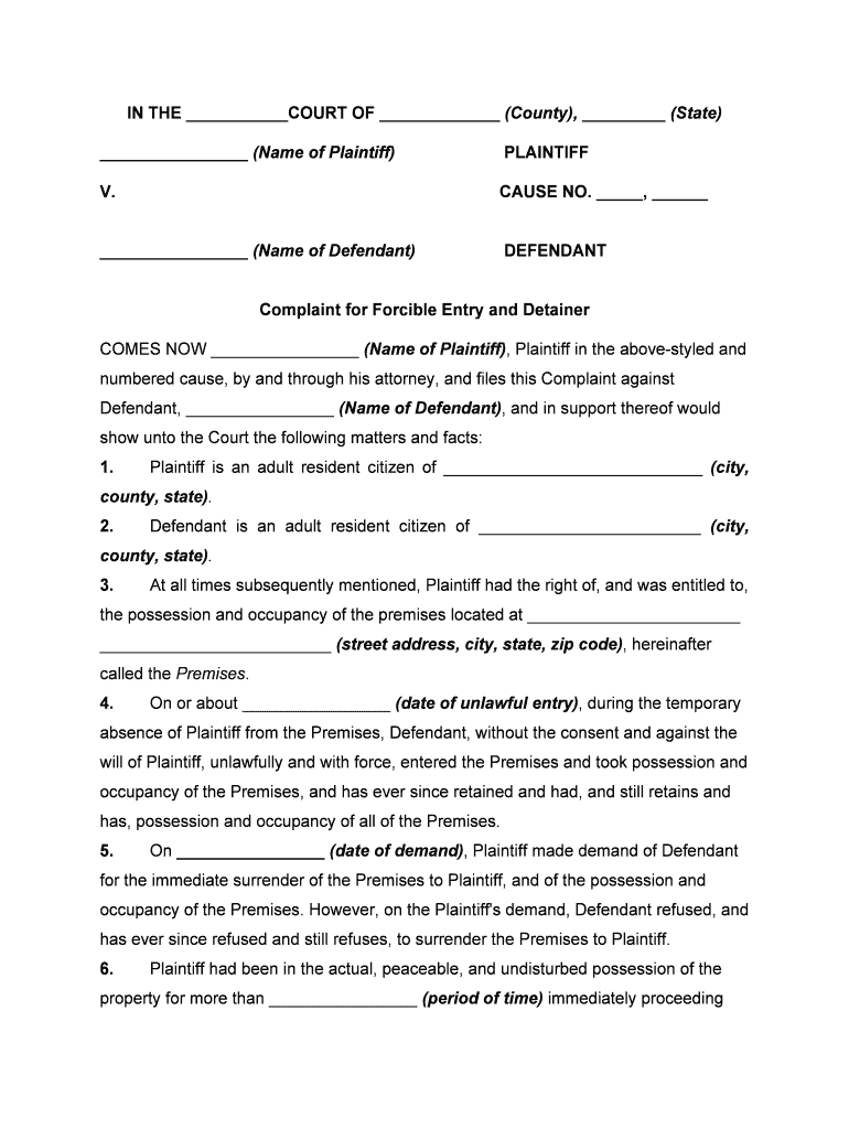 Complaint Forcible Entry  Form