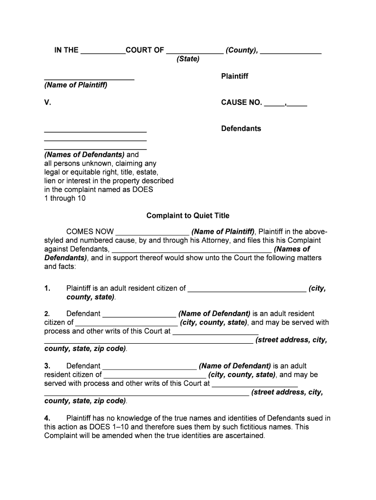 Sample Quiet Title Complaint  Form