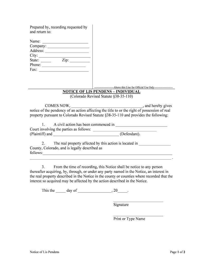 Colorado Lis Pendens Form