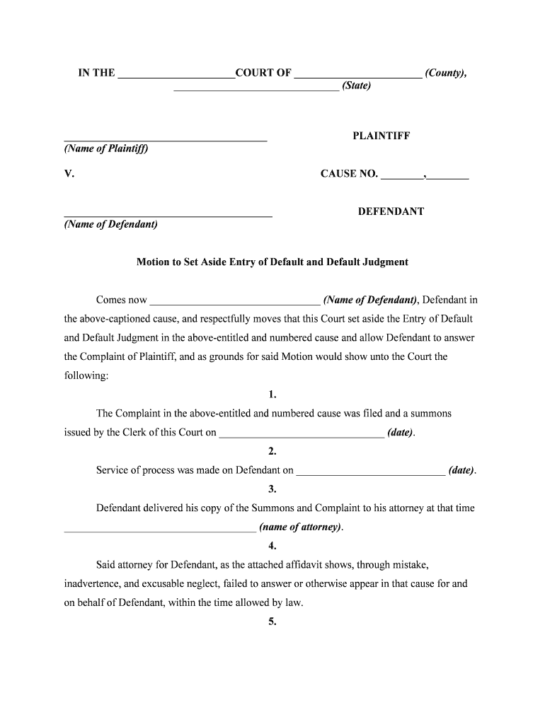 Sample Motion to Set Aside Default Judgment Tennessee  Form