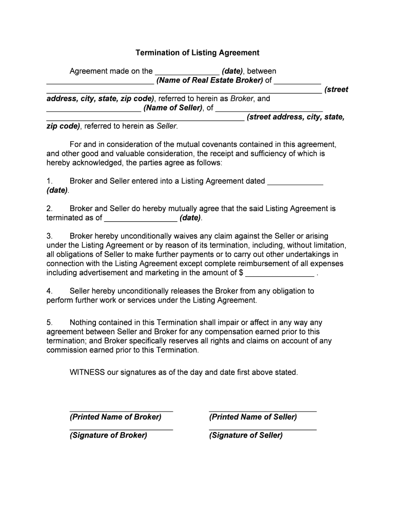 Termination of Listing Agreement Form