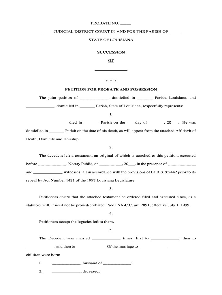 Louisiana Petition Probate  Form