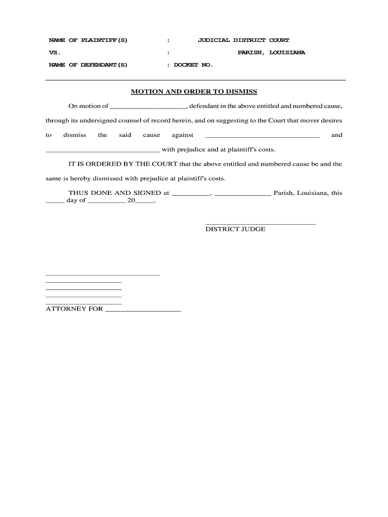 Louisiana Motion Order Dismiss  Form