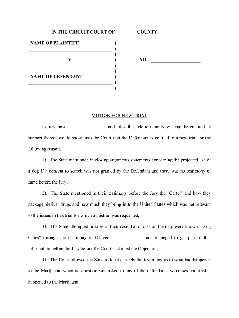 Motion New Trial Court  Form