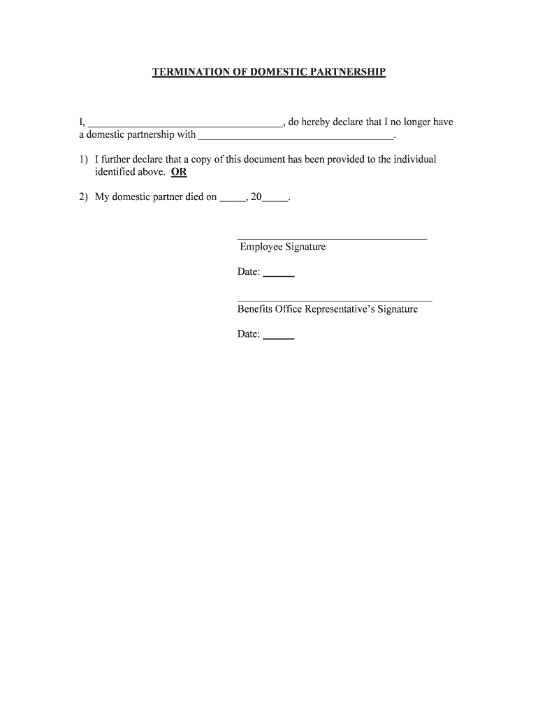 Termination Domestic Partnership  Form