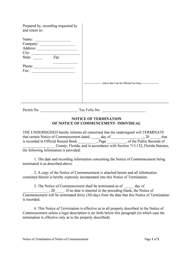 Notice Commencement Termination  Form