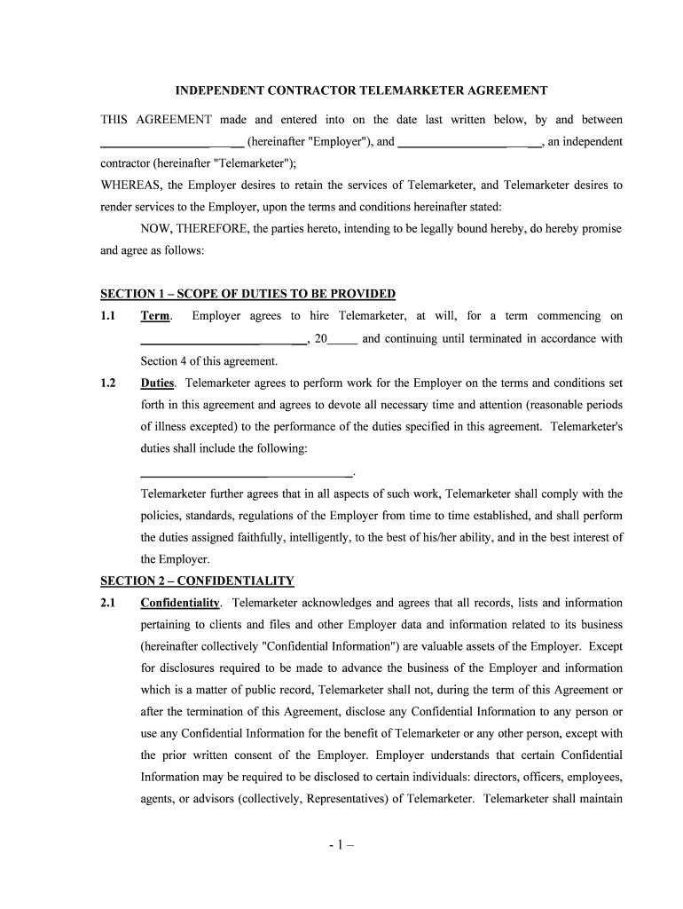 Telemarketing Agreement  Form