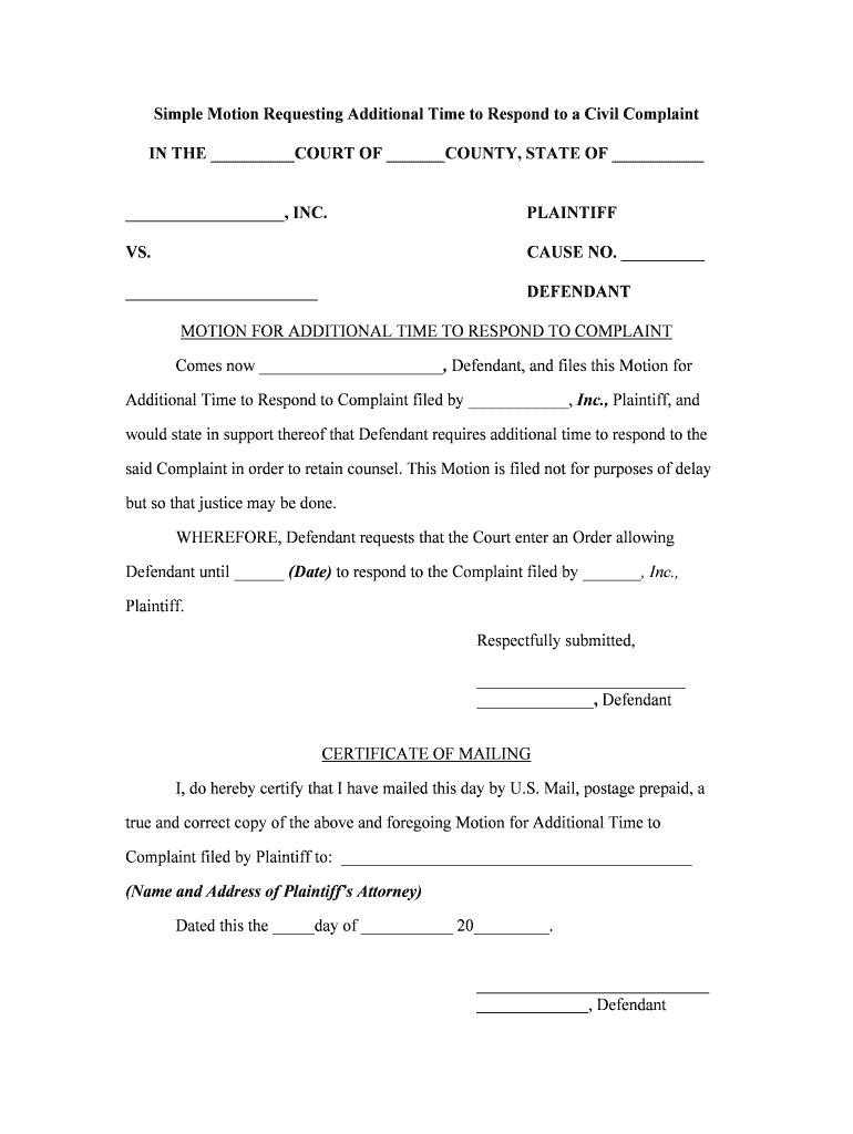 Motion to Dismiss Template Word  Form